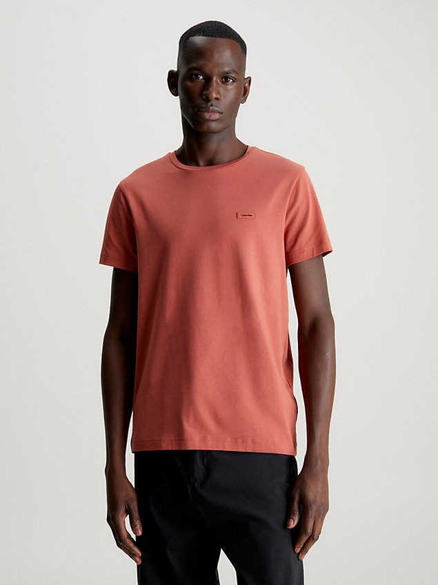 orange wąski t-shirt z bawełny ze streczem dla mężczyźni - calvin klein