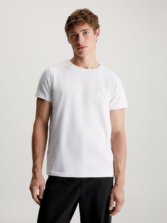 t-shirt in cotone elasticizzato vestibilità slim white da uomo calvin klein