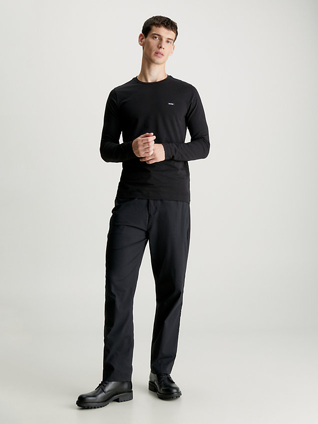 black wąski t-shirt z długim rękawem ze stretchem dla mężczyźni - calvin klein