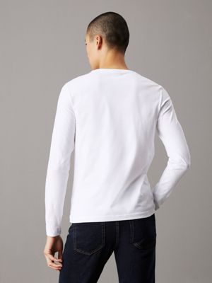 Camiseta interior de manga larga para hombre, algodón elástico orgánico,  cuello en V, color blanco