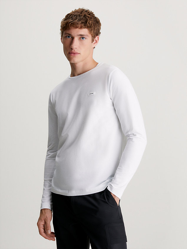 white slim stretch t-shirt met lange mouwen voor heren - calvin klein