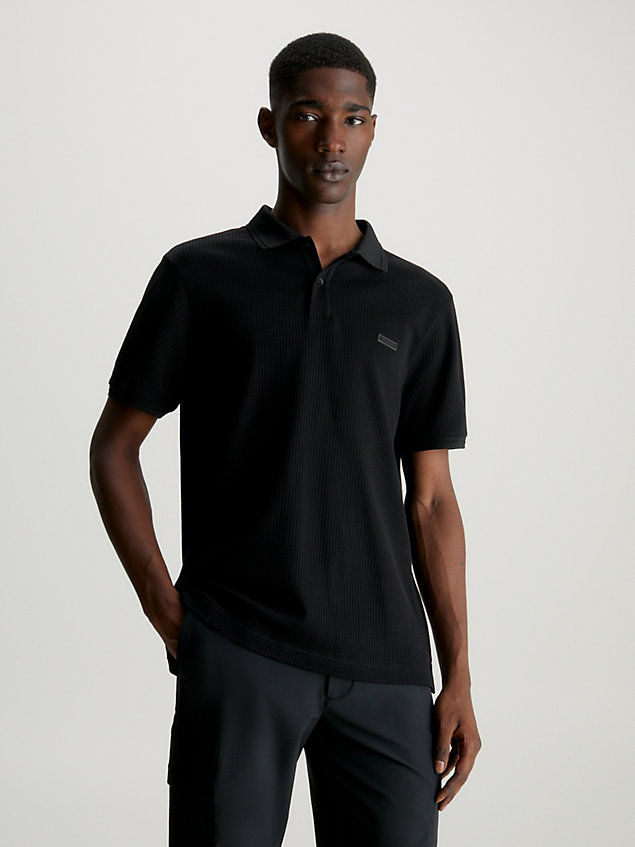black koszula polo z bawełny waflowej dla mężczyźni - calvin klein