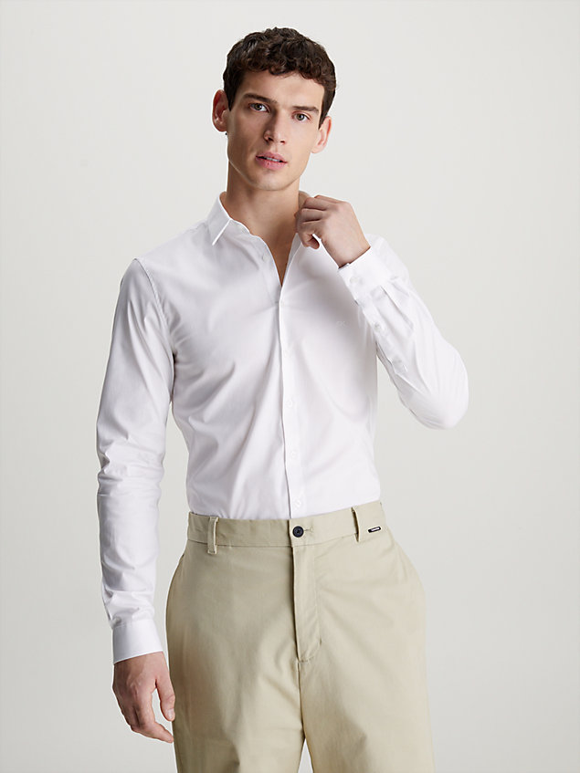 camicia elasticizzata in popeline extra slim white da uomini calvin klein