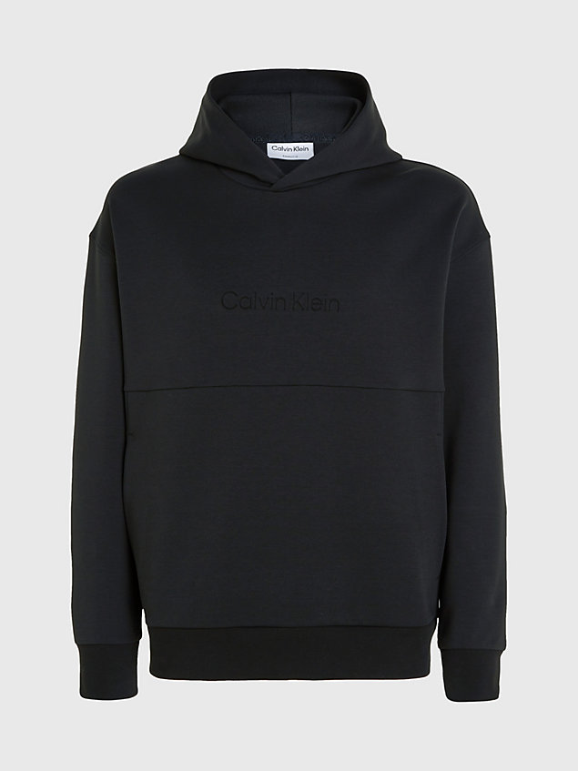 black logo-hoodie mit prägung für herren - calvin klein