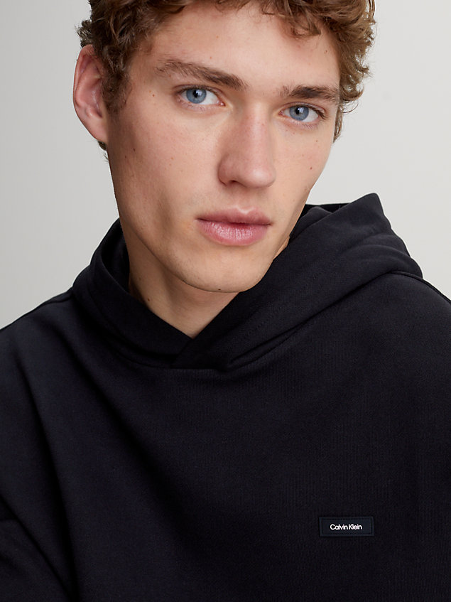 black cotton terry hoodie for men calvin klein