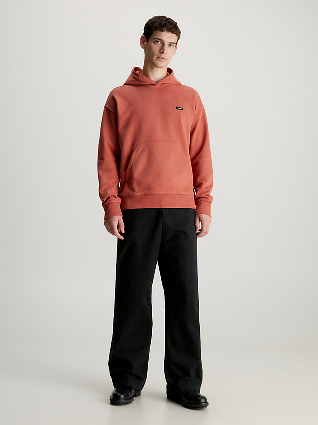 orange cotton terry hoodie for men calvin klein