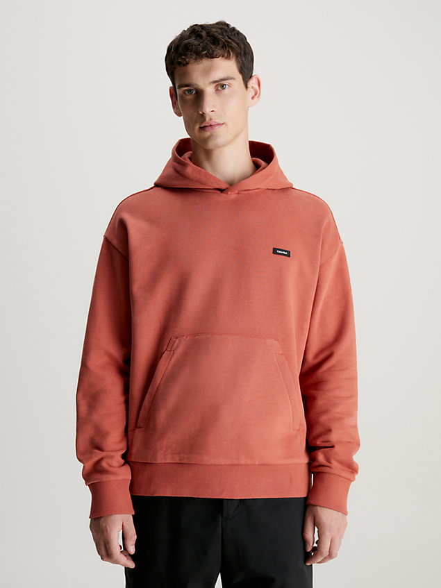orange cotton terry hoodie for men calvin klein