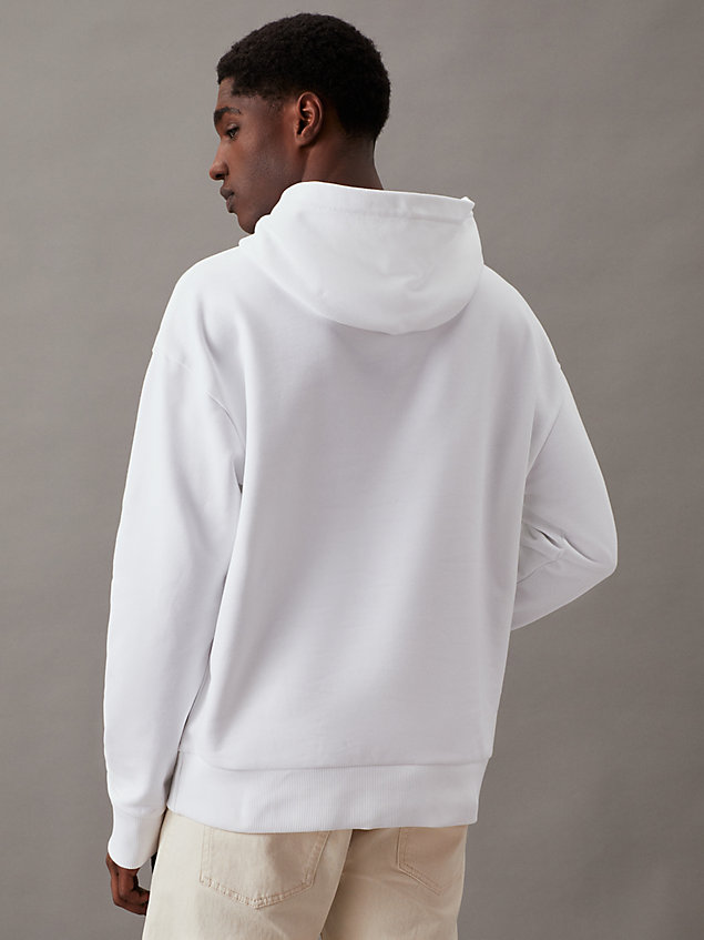 white cotton terry hoodie for men calvin klein