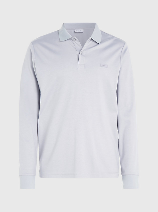 grey wąska koszulka polo z długim rękawem dla mężczyźni - calvin klein