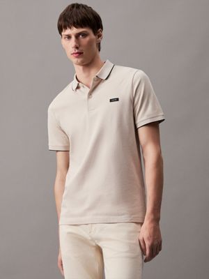 beige slim polo shirt for men calvin klein