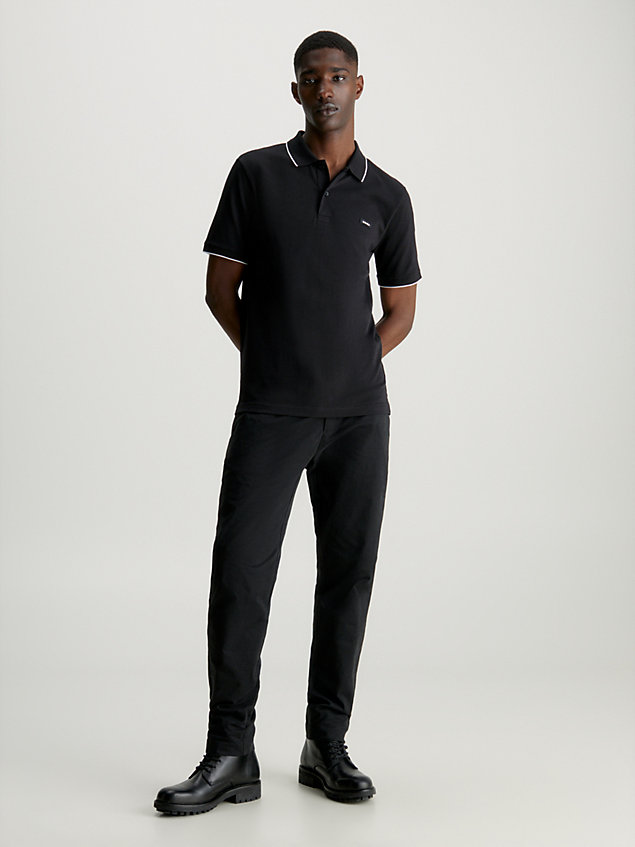 black wąska koszula polo z piki bawełnianej dla mężczyźni - calvin klein