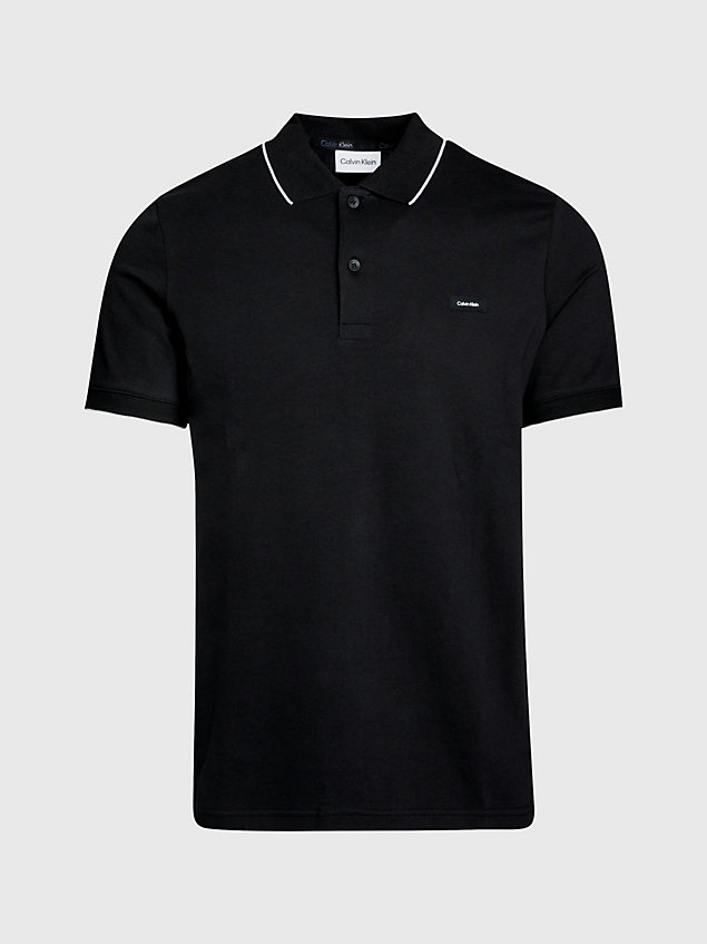 black wąska koszula polo z piki bawełnianej dla mężczyźni - calvin klein