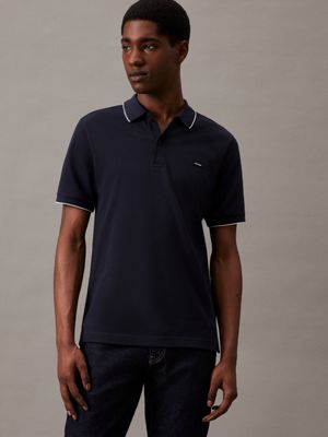 blue slim piqué tipping polo shirt for men calvin klein