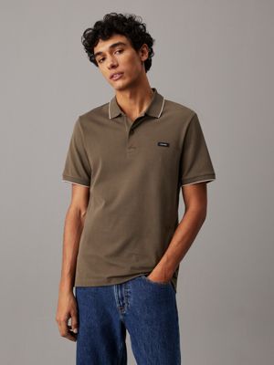 grey slim piqué tipping polo shirt for men calvin klein