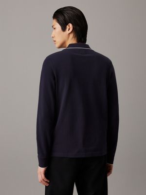 blue slim piqué long sleeve polo shirt for men calvin klein