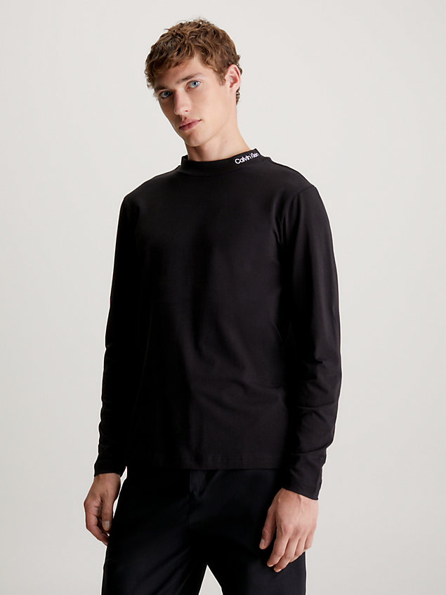 black t-shirt z długim rękawem i półgolfem dla mężczyźni - calvin klein