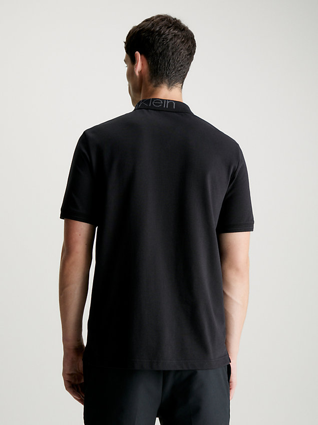 black koszulka polo z piki bawełnianej z logo dla mężczyźni - calvin klein