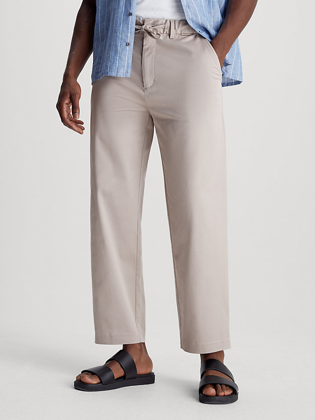 grey relaxed cropped coolmax trousers for men calvin klein