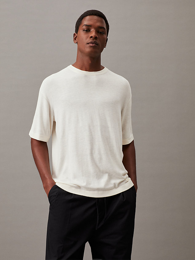 white knitted viscose blend t-shirt for men calvin klein