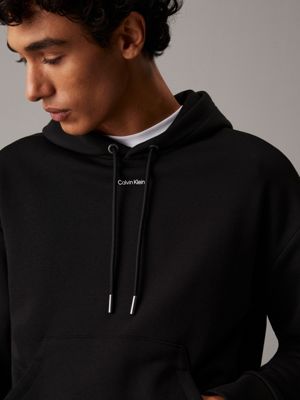 ck black relaxed terry modal hoodie for men calvin klein