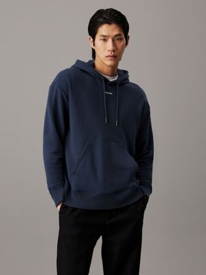 blue relaxed terry modal hoodie for men calvin klein