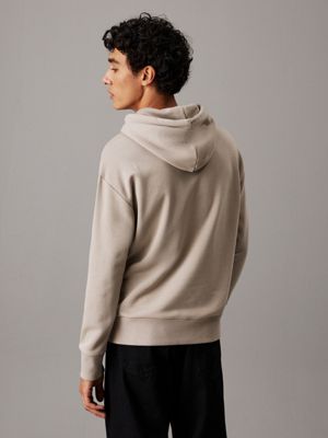 sweat à capuche relaxed en modal de coton éponge khaki pour hommes calvin klein