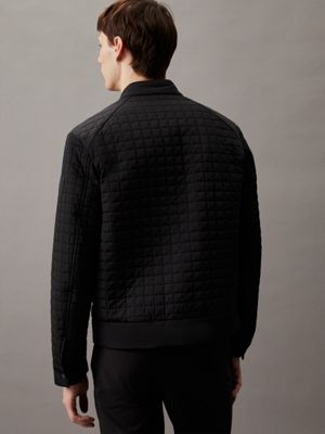 ck black grid quilted bomber jacket for men calvin klein