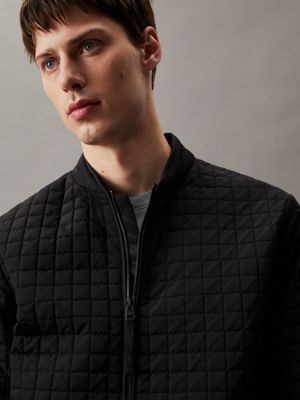 ck black grid quilted bomber jacket for men calvin klein