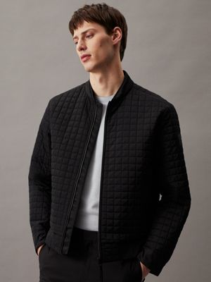 ck black grid quilted bomber jacket for men calvin klein