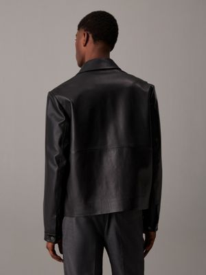 ck black leather blouson jacket for men calvin klein