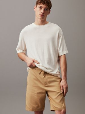 beige relaxed lyocell blend shorts for men calvin klein