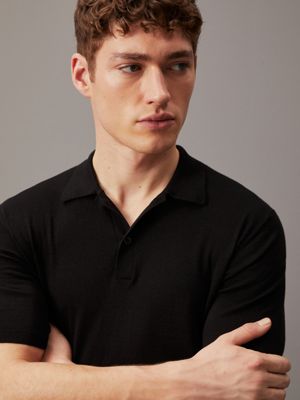 ck black cotton silk polo jumper for men calvin klein