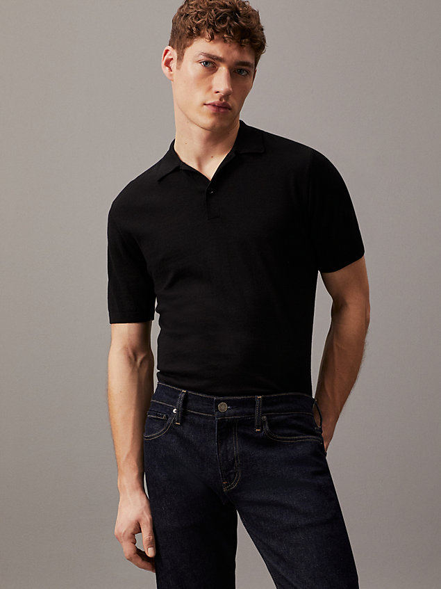 black koszula polo z bawełny i jedwabiu dla mężczyźni - calvin klein