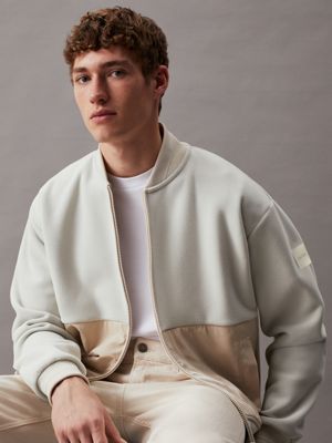 stony beige bonded fleece bomber jacket for men calvin klein