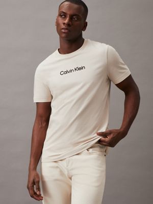 beige logo t-shirt for men calvin klein