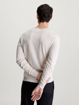 stony beige cotton silk jumper for men calvin klein