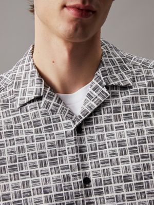 bright white / ck black grid aop boxy grid printed logo shirt for men calvin klein