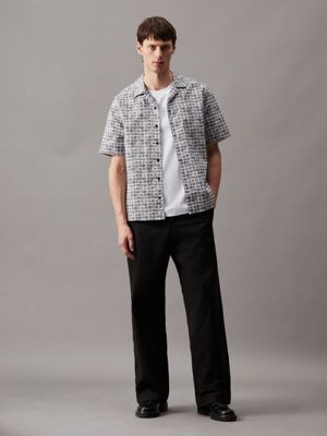 bright white / ck black grid aop boxy grid printed logo shirt for men calvin klein