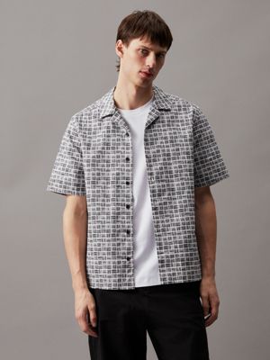 black boxy grid printed logo shirt for men calvin klein