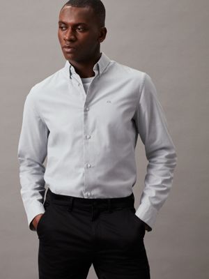 grey oxford stretch shirt for men calvin klein