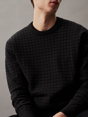 ck black check textured jumper for men calvin klein