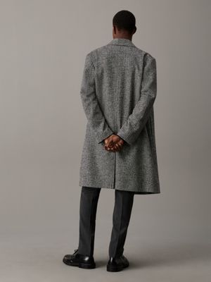 mid grey heather relaxed herringbone coat for men calvin klein