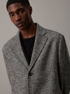 mid grey heather relaxed herringbone coat for men calvin klein