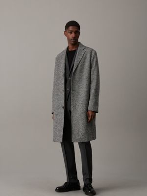 grey relaxed herringbone coat for men calvin klein