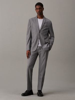 mid grey heather tapered melange wool trousers for men calvin klein