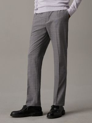 grey tapered melange wool trousers for men calvin klein