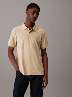 beige towelling polo shirt for men calvin klein