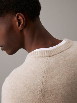 stony beige heather wool jumper for men calvin klein