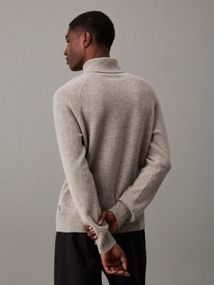 mid grey heather wool roll neck jumper for men calvin klein