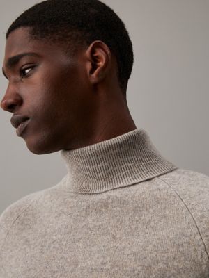 mid grey heather wool roll neck jumper for men calvin klein